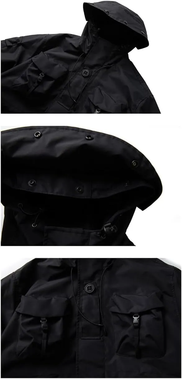 FULBHPRINT Outdoor Multi-Pocket Hooded Cargo Jackets Japanese Streetwear Waterproof Coat Harajuku Casual Tops