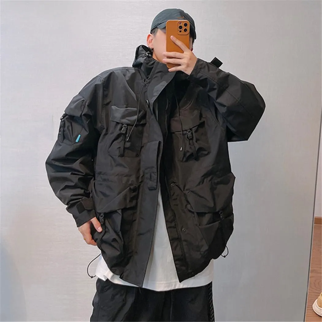 FULBHPRINT Outdoor Multi-Pocket Hooded Cargo Jackets Japanese Streetwear Waterproof Coat Harajuku Casual Tops