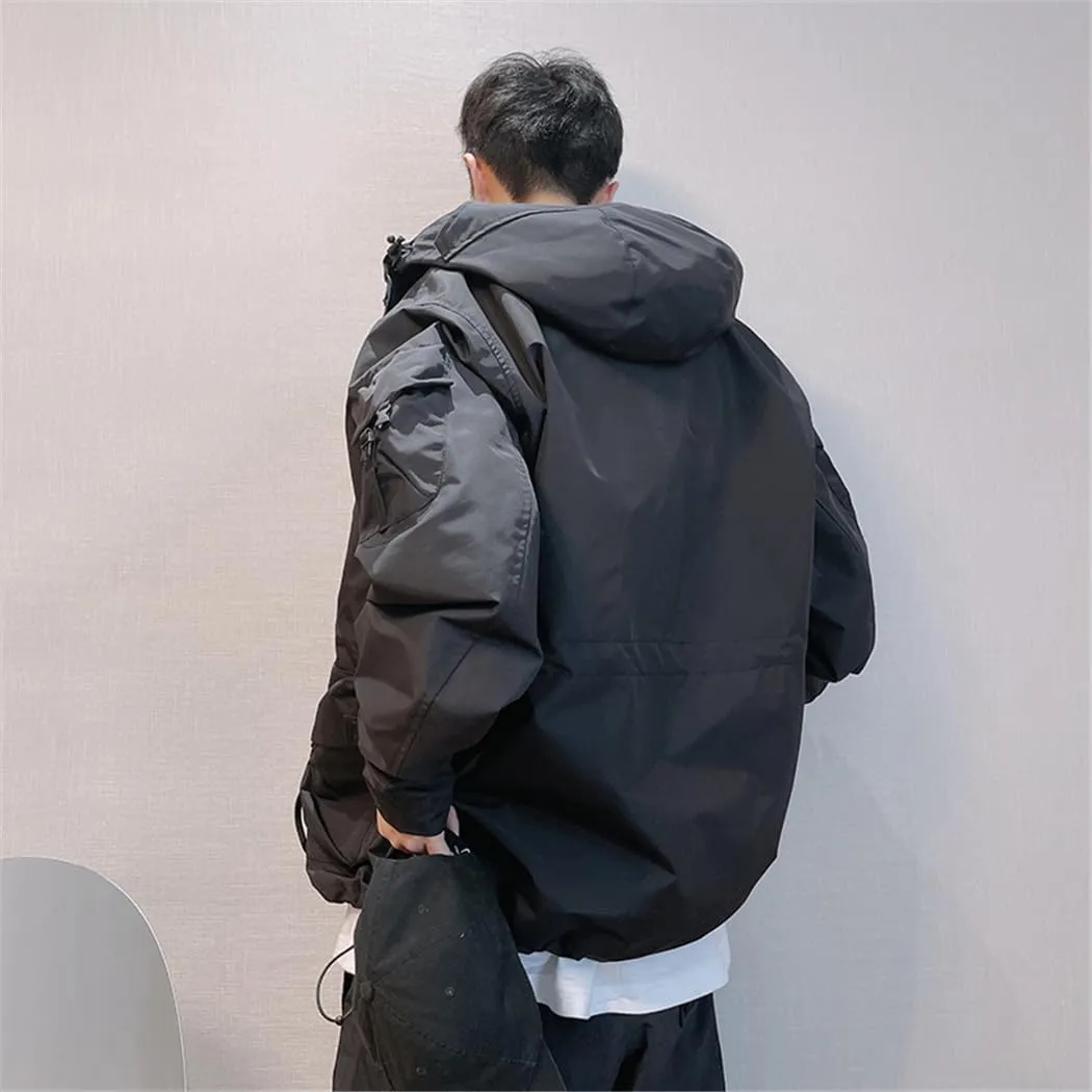 FULBHPRINT Outdoor Multi-Pocket Hooded Cargo Jackets Japanese Streetwear Waterproof Coat Harajuku Casual Tops