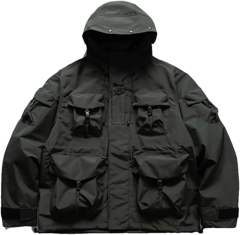 FULBHPRINT Outdoor Multi-Pocket Hooded Cargo Jackets Japanese Streetwear Waterproof Coat Harajuku Casual Tops