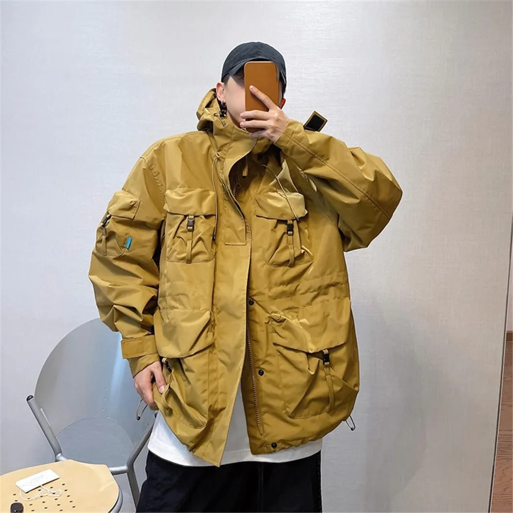 FULBHPRINT Outdoor Multi-Pocket Hooded Cargo Jackets Japanese Streetwear Waterproof Coat Harajuku Casual Tops