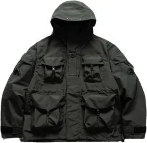 FULBHPRINT Outdoor Multi-Pocket Hooded Cargo Jackets Japanese Streetwear Waterproof Coat Harajuku Casual Tops