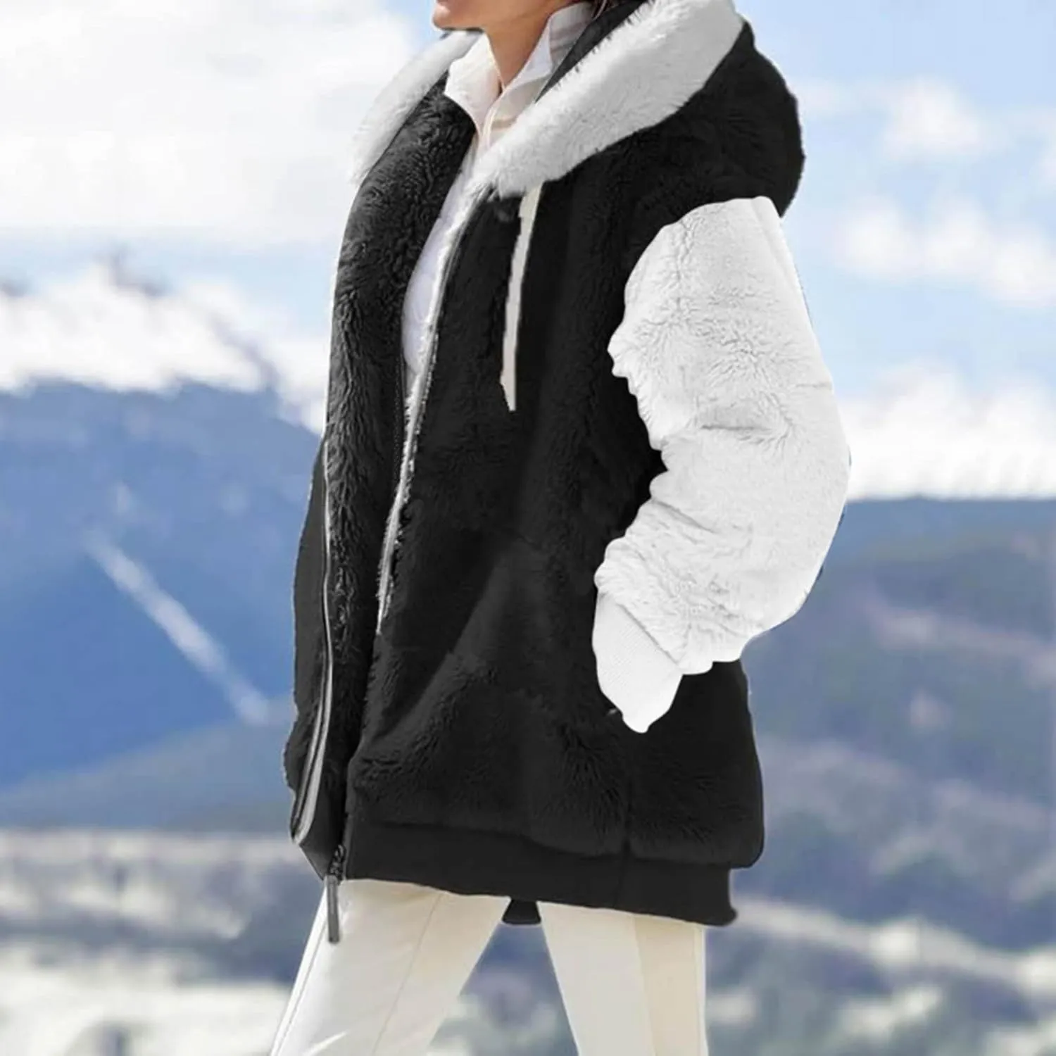 Fuzzy Fleece Jacket Women Plus Size Warm Winter Coats Fluffy Sherpa Hoodie Zip up Casual Cardigan Sweater Outerwear