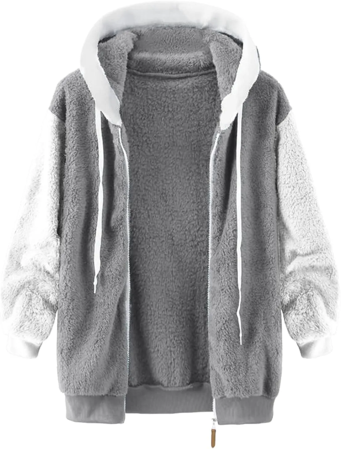 Fuzzy Fleece Jacket Women Plus Size Warm Winter Coats Fluffy Sherpa Hoodie Zip up Casual Cardigan Sweater Outerwear