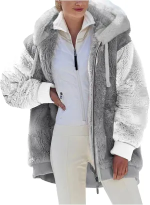 Fuzzy Fleece Jacket Women Plus Size Warm Winter Coats Fluffy Sherpa Hoodie Zip up Casual Cardigan Sweater Outerwear