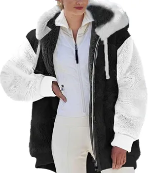 Fuzzy Fleece Jacket Women Plus Size Warm Winter Coats Fluffy Sherpa Hoodie Zip up Casual Cardigan Sweater Outerwear