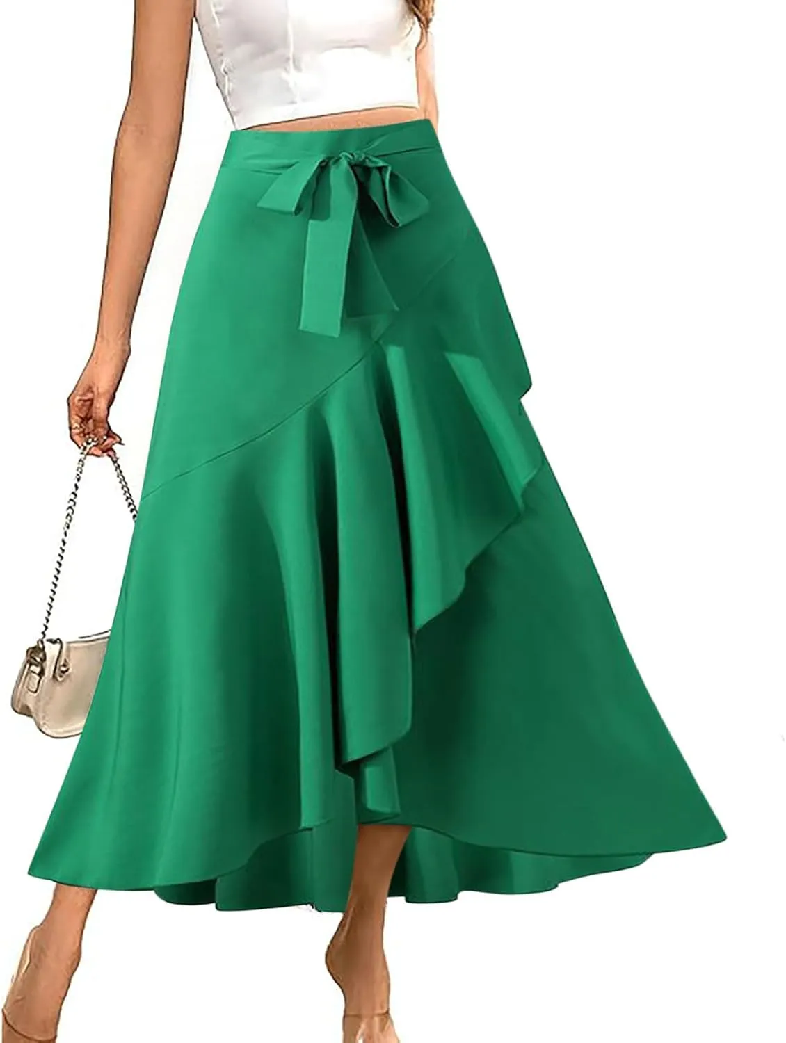 FZYLQY 2025 Maxi Skirt for Women Elegant High Waisted Side Slit Long Skirts Asymmetric Tiered Ruffle Hem A-Line Skirts