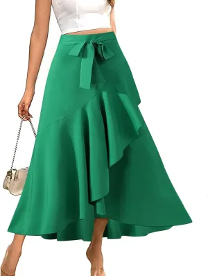 FZYLQY 2025 Maxi Skirt for Women Elegant High Waisted Side Slit Long Skirts Asymmetric Tiered Ruffle Hem A-Line Skirts
