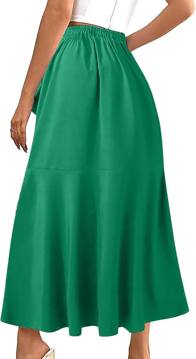 FZYLQY 2025 Maxi Skirt for Women Elegant High Waisted Side Slit Long Skirts Asymmetric Tiered Ruffle Hem A-Line Skirts