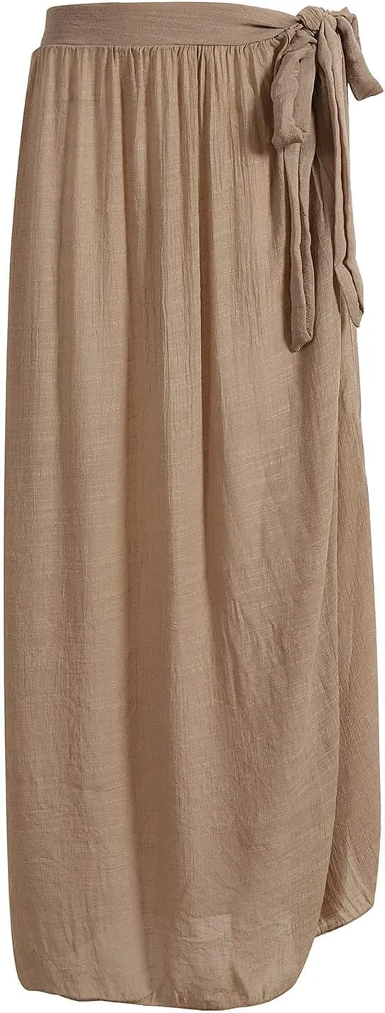 FZYLQY 2025 Womens Summer Skirts Summer Beach Skirt High Waisted Slit Mesh Long Maxi Skirt Casual Flowy Wrap Tie Waist Skirts