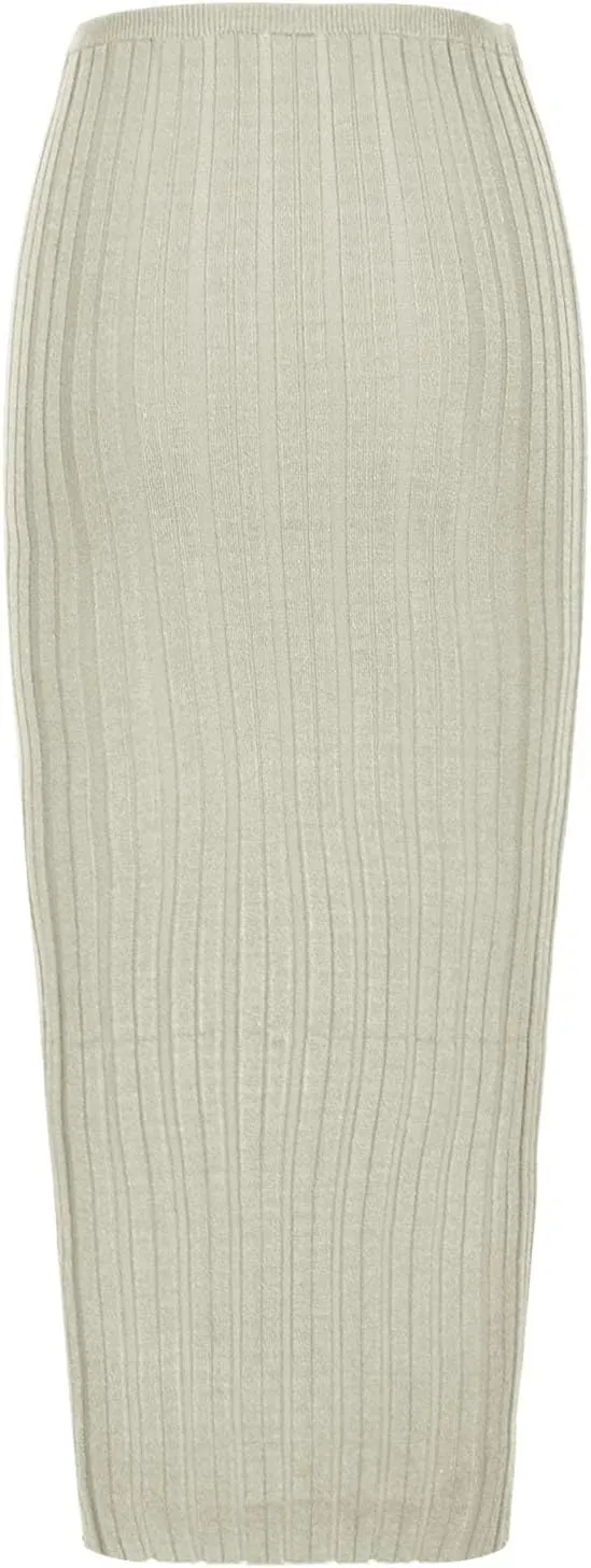 FZYLQY Women Solid Knitted Long Maxi Skirt Slim Stretch Midi Skirt Strapless Bodycon Beach Cover Up Sundress Party Dress