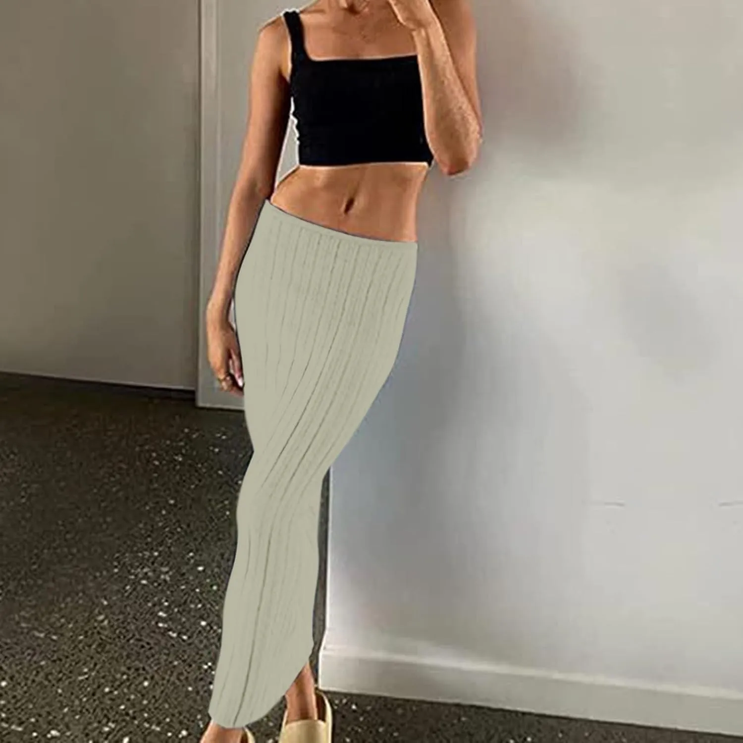 FZYLQY Women Solid Knitted Long Maxi Skirt Slim Stretch Midi Skirt Strapless Bodycon Beach Cover Up Sundress Party Dress