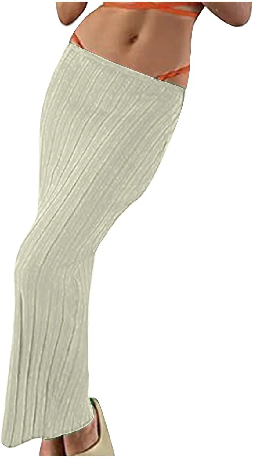FZYLQY Women Solid Knitted Long Maxi Skirt Slim Stretch Midi Skirt Strapless Bodycon Beach Cover Up Sundress Party Dress