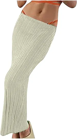 FZYLQY Women Solid Knitted Long Maxi Skirt Slim Stretch Midi Skirt Strapless Bodycon Beach Cover Up Sundress Party Dress