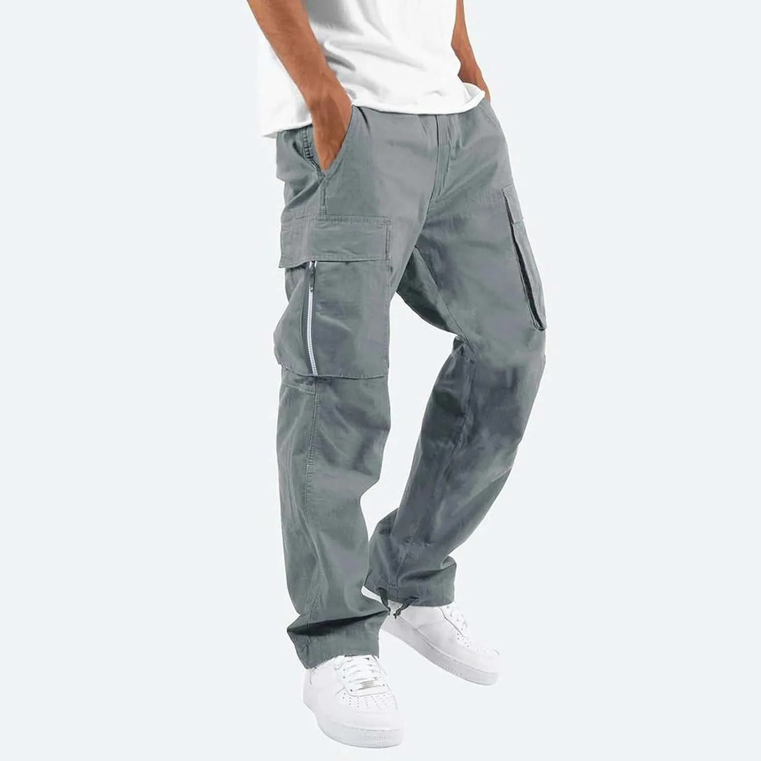 GIERIDUC Mens Cargo Pants Casual Hiking Pants Gym Workout Joggers Athletic Pants Cotton Loose Straight Leg Sweatpants for Men