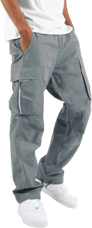 GIERIDUC Mens Cargo Pants Casual Hiking Pants Gym Workout Joggers Athletic Pants Cotton Loose Straight Leg Sweatpants for Men