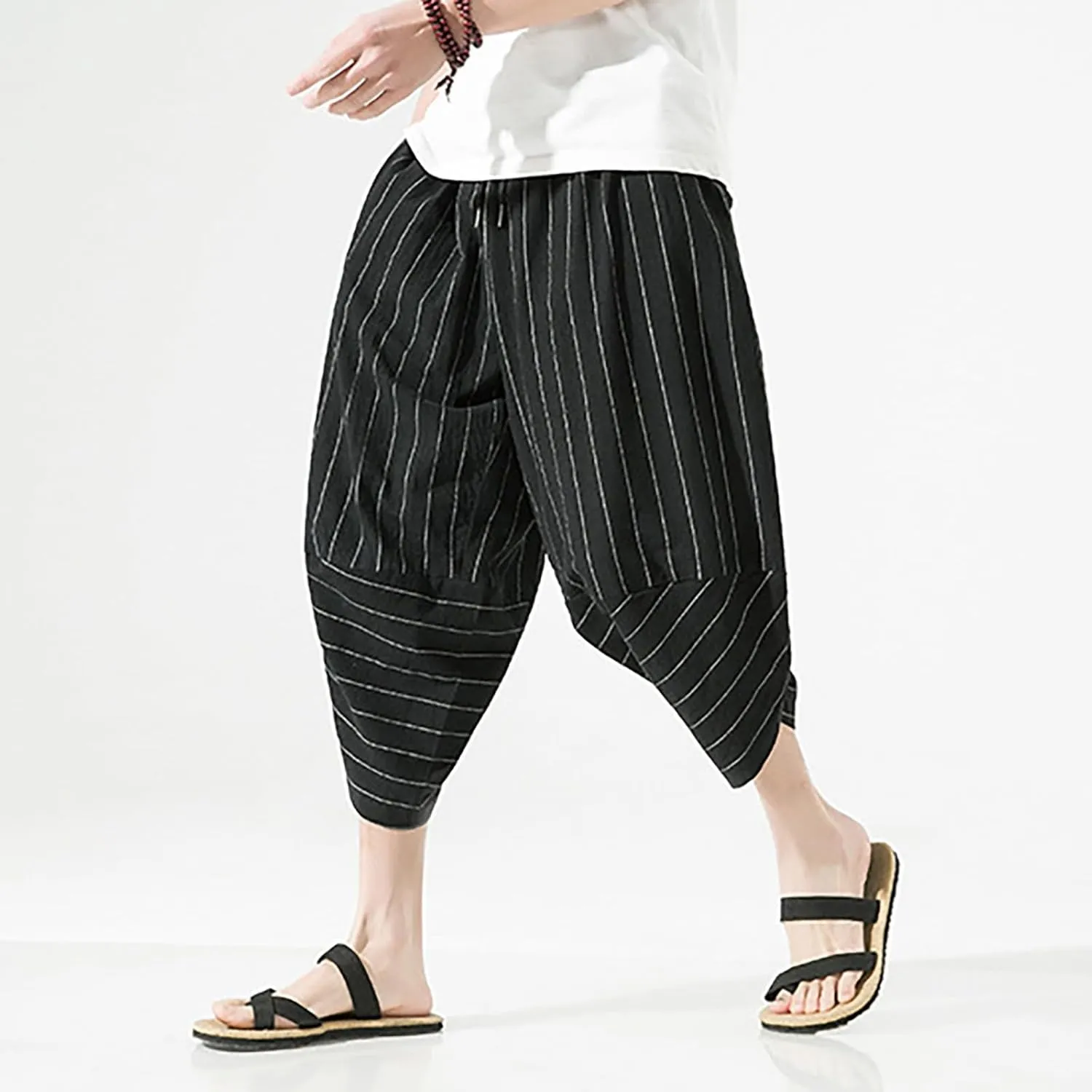 GIERIDUC Mens Cotton Linen Loose Pant Casual Long Pants Lightweight Flat-Front Summer Trousers Yoga Beach Pants for Men