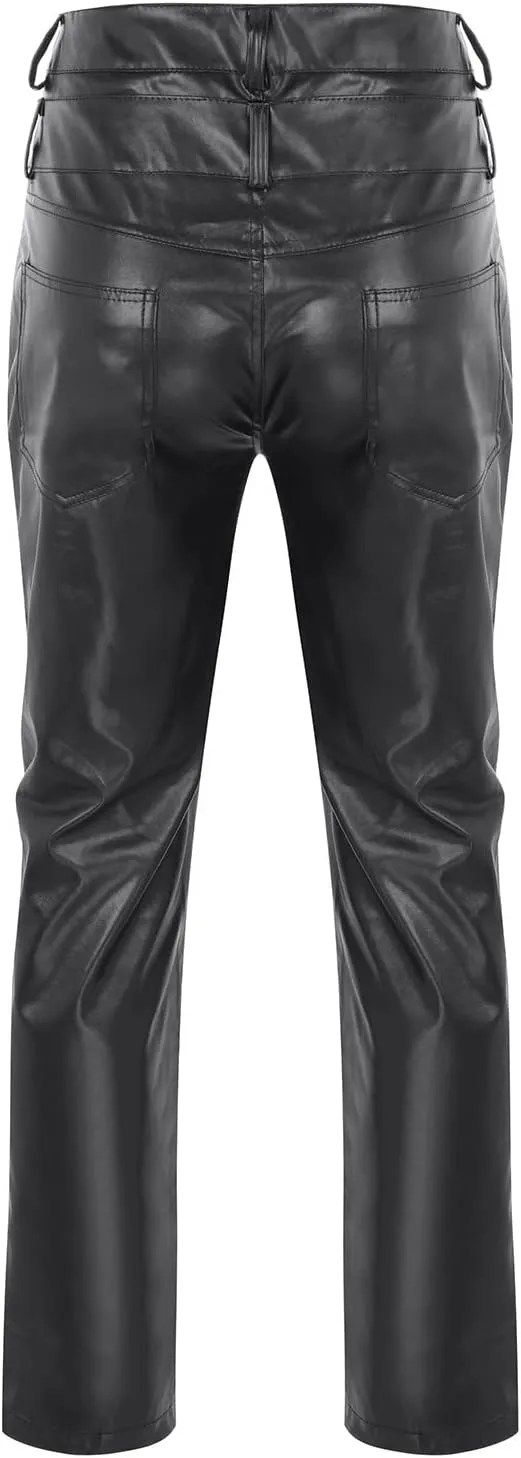 GIERIDUC Men's Faux Leather Pants Reversible Basketball Jerseys for Men Extra Long Lounge Pants Mens Athletic Dress Pants Men