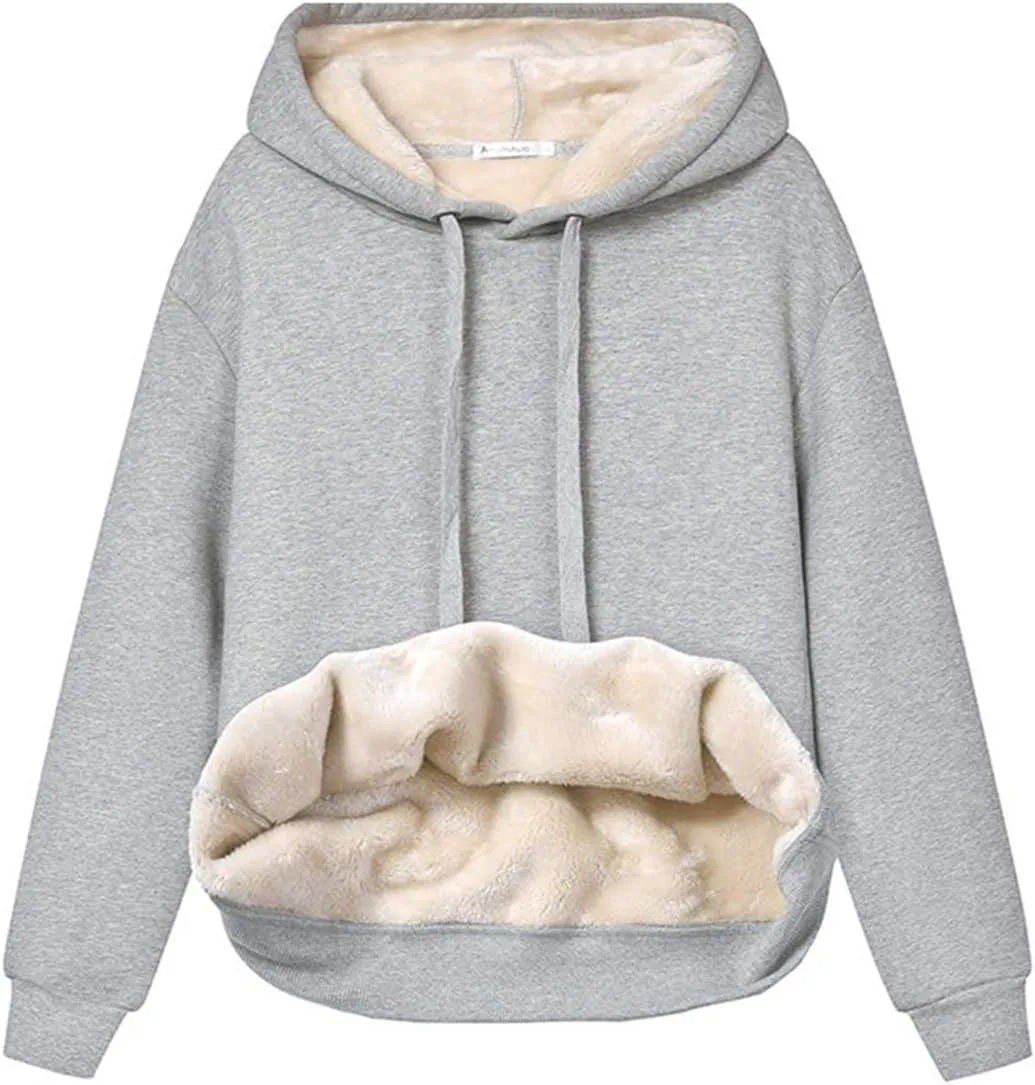 Gihuo Women's Winter Warm Hoodie Sherpa Fleece Lined Pullover Hoodie Hooded Sweatshirt Heavyweight Casual Tops