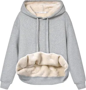 Gihuo Women's Winter Warm Hoodie Sherpa Fleece Lined Pullover Hoodie Hooded Sweatshirt Heavyweight Casual Tops