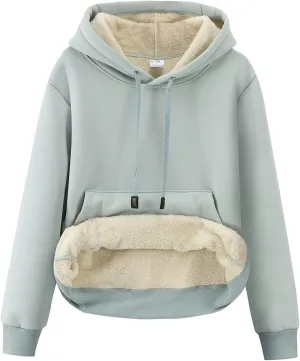 Gihuo Women's Winter Warm Hoodie Sherpa Fleece Lined Pullover Hoodie Hooded Sweatshirt Heavyweight Casual Tops