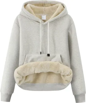Gihuo Women's Winter Warm Hoodie Sherpa Fleece Lined Pullover Hoodie Hooded Sweatshirt Heavyweight Casual Tops