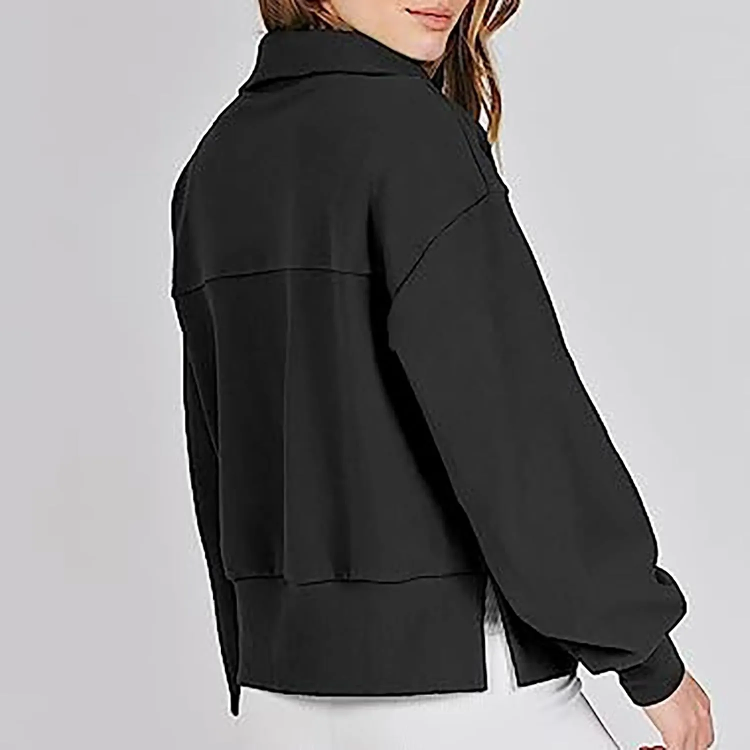 Half Zip Sweatshirts Women Loose Fit Oversized Long Sleeve Cropped Hoodie Crop Pullover Tops Fall Outfits y2k Clothes