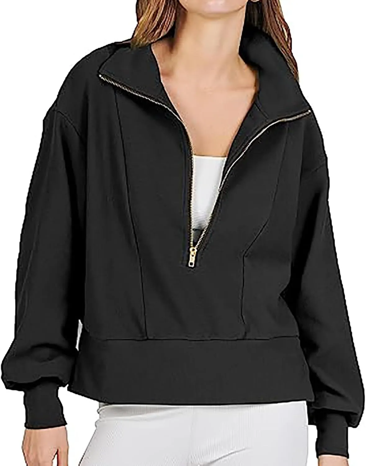 Half Zip Sweatshirts Women Loose Fit Oversized Long Sleeve Cropped Hoodie Crop Pullover Tops Fall Outfits y2k Clothes