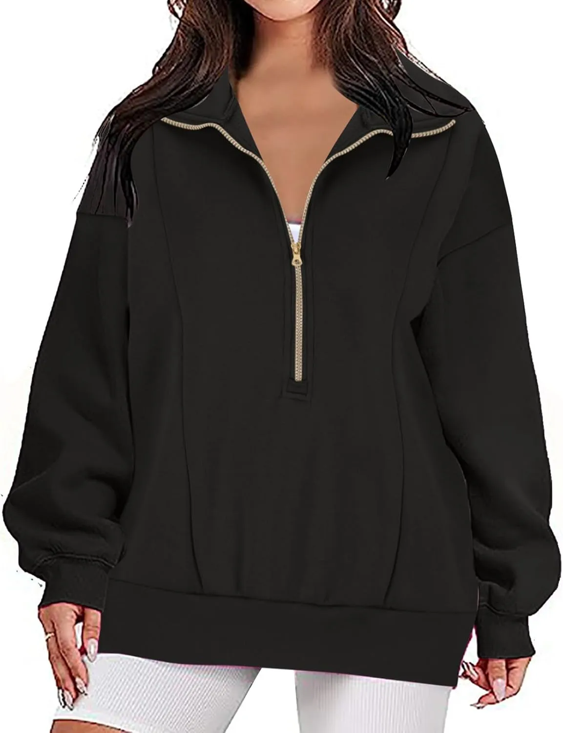 Half Zip Sweatshirts Women Loose Fit Oversized Long Sleeve Cropped Hoodie Crop Pullover Tops Fall Outfits y2k Clothes