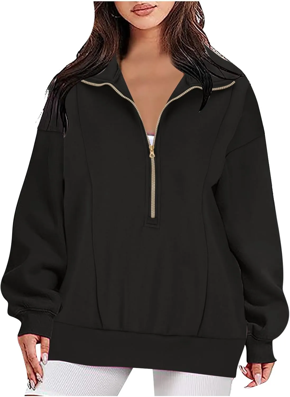 Half Zip Sweatshirts Women Loose Fit Oversized Long Sleeve Cropped Hoodie Crop Pullover Tops Fall Outfits y2k Clothes