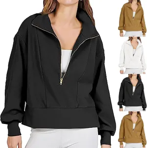 Half Zip Sweatshirts Women Loose Fit Oversized Long Sleeve Cropped Hoodie Crop Pullover Tops Fall Outfits y2k Clothes