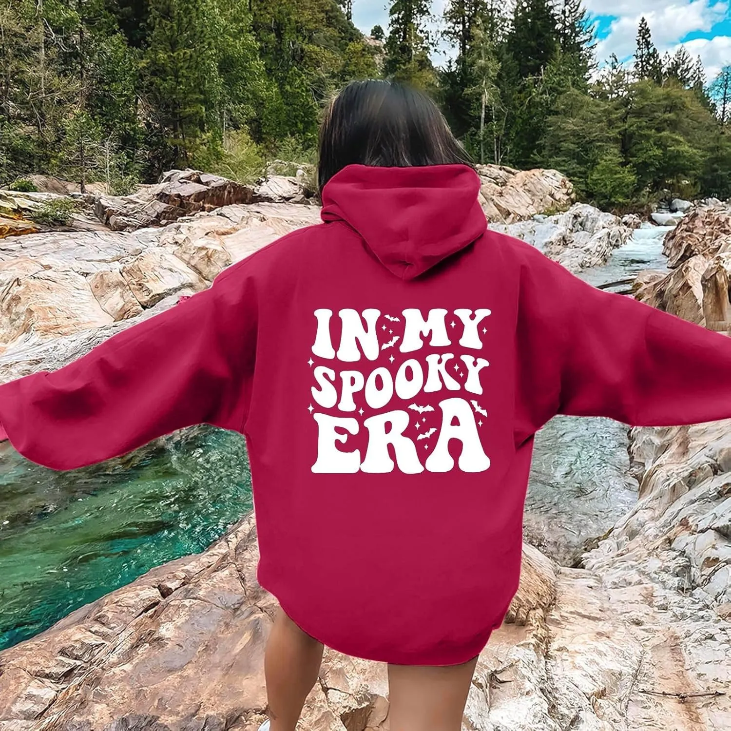 Halloween Hoodies for Teen Girls Spooky Season Letter Print Cute Halloween Sweatshirt Casual Trendy Halloween Clothes