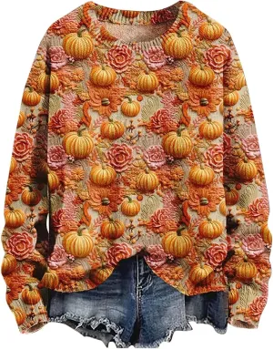 Halloween Pumpkin Sweatshirts Casual Hoodless Sweatshirt Funny Letter Print Long Sleeve Shirt Halloween Sweatshirts