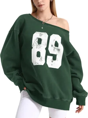 Hatant Off the Shoulder Sweatshirts Womens Graphic Hoodies Jersey Sweatshirts Off Shoulder Sweat Pullover Hoodies for Women