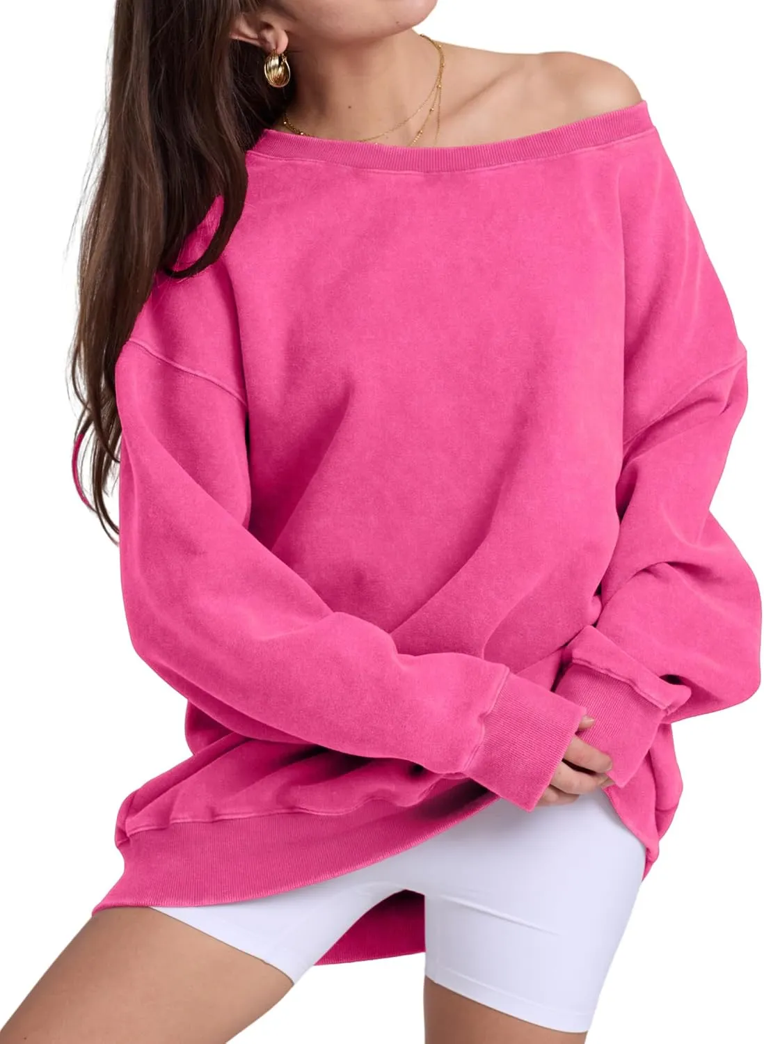 Hatant Womens Off the Shoulder Oversized Sweatshirts One Shoulder Sweatshirts for Women Fashion Hoodies Pullover Sweater Tops
