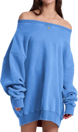 Hatant Womens Off the Shoulder Oversized Sweatshirts One Shoulder Sweatshirts for Women Fashion Hoodies Pullover Sweater Tops
