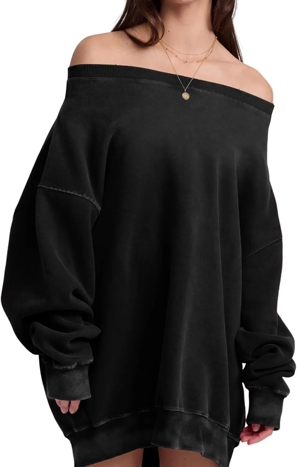 Hatant Womens Off the Shoulder Oversized Sweatshirts One Shoulder Sweatshirts for Women Fashion Hoodies Pullover Sweater Tops