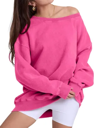Hatant Womens Off the Shoulder Oversized Sweatshirts One Shoulder Sweatshirts for Women Fashion Hoodies Pullover Sweater Tops