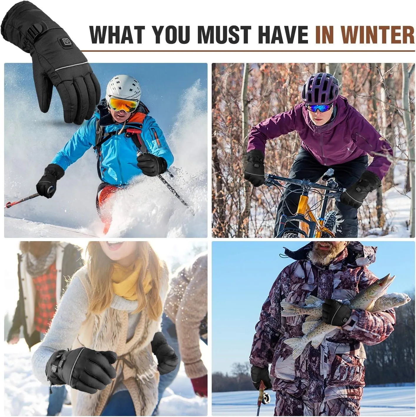 Heated Gloves 8H Working Hours Rechargeable Lithium Battery 3 Temperature Settings Electric Heat Resistant Gloves for Men Women for Sports Outdoor Climbing Hiking Skiing Winter Handwarmer