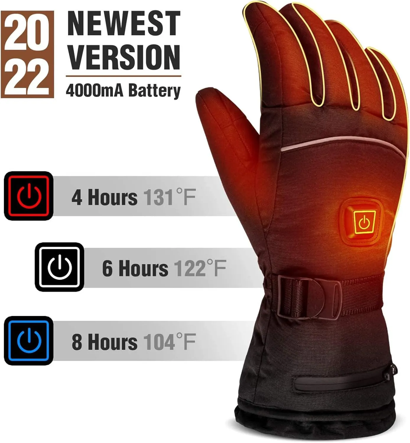 Heated Gloves 8H Working Hours Rechargeable Lithium Battery 3 Temperature Settings Electric Heat Resistant Gloves for Men Women for Sports Outdoor Climbing Hiking Skiing Winter Handwarmer