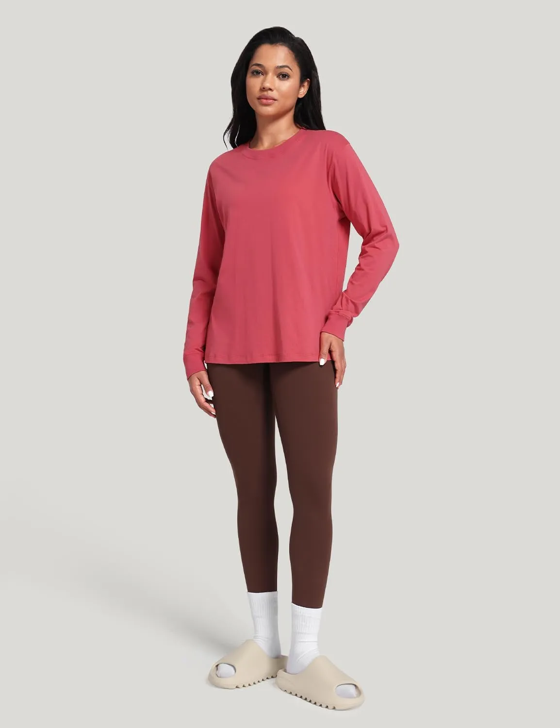 HeyNuts Pima Cotton Workout Long Sleeve Shirts for Women Crew Neck Athletic Basic Shirts Casual Tops