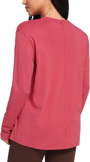 HeyNuts Pima Cotton Workout Long Sleeve Shirts for Women Crew Neck Athletic Basic Shirts Casual Tops