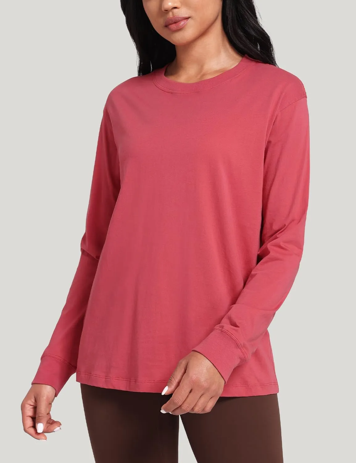 HeyNuts Pima Cotton Workout Long Sleeve Shirts for Women Crew Neck Athletic Basic Shirts Casual Tops
