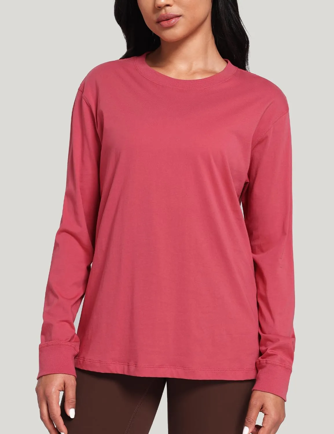 HeyNuts Pima Cotton Workout Long Sleeve Shirts for Women Crew Neck Athletic Basic Shirts Casual Tops