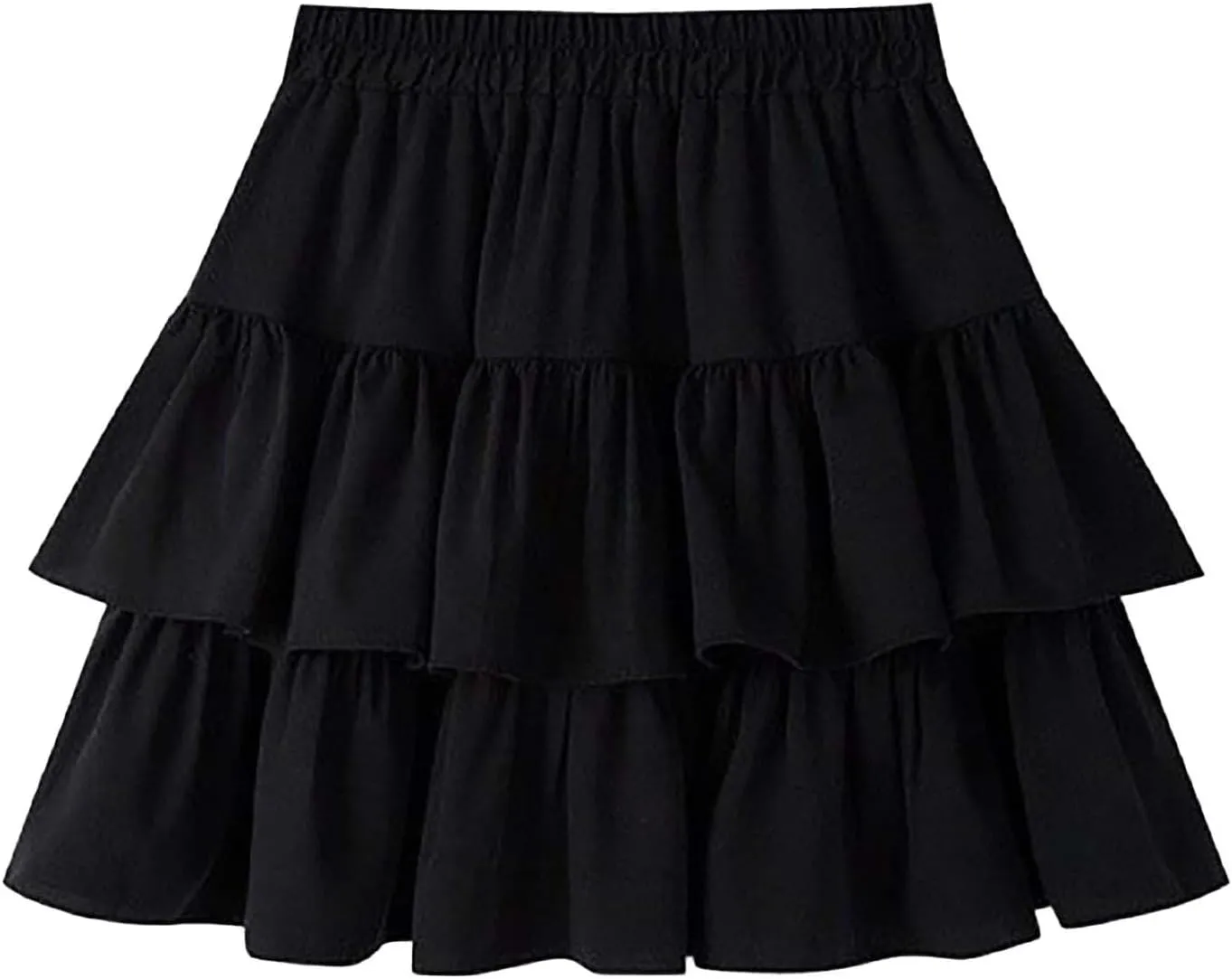 High Waisted Skirts for Women Trendy Y2K Cute Double Ruffle Hem High Elastic Waist Loose A-Line Pleated Mini Skirts