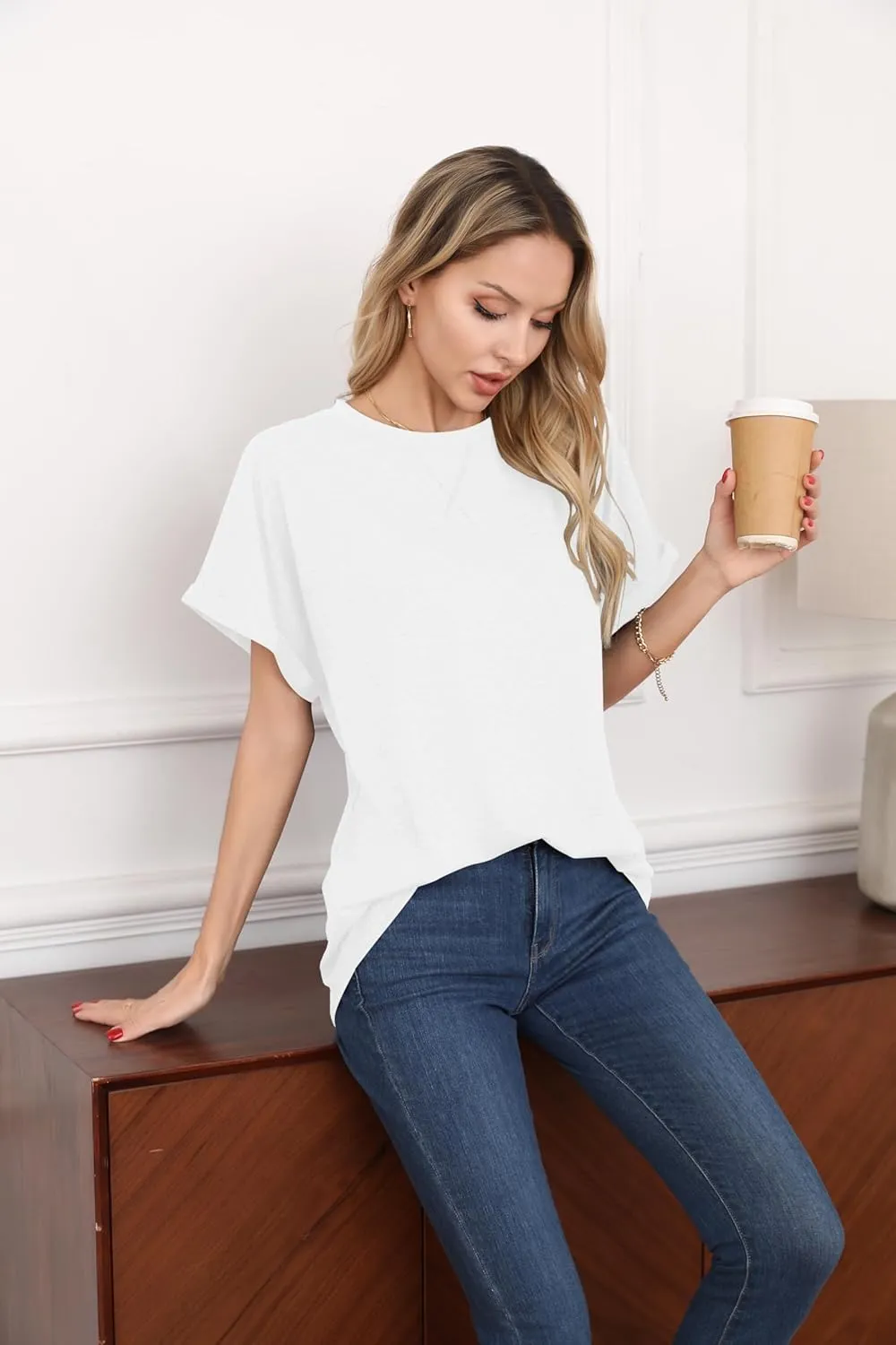 HIYIYEZI Womens Oversized T Shirts Loose Fit Crewneck Short Sleeve Summer Casual Tops