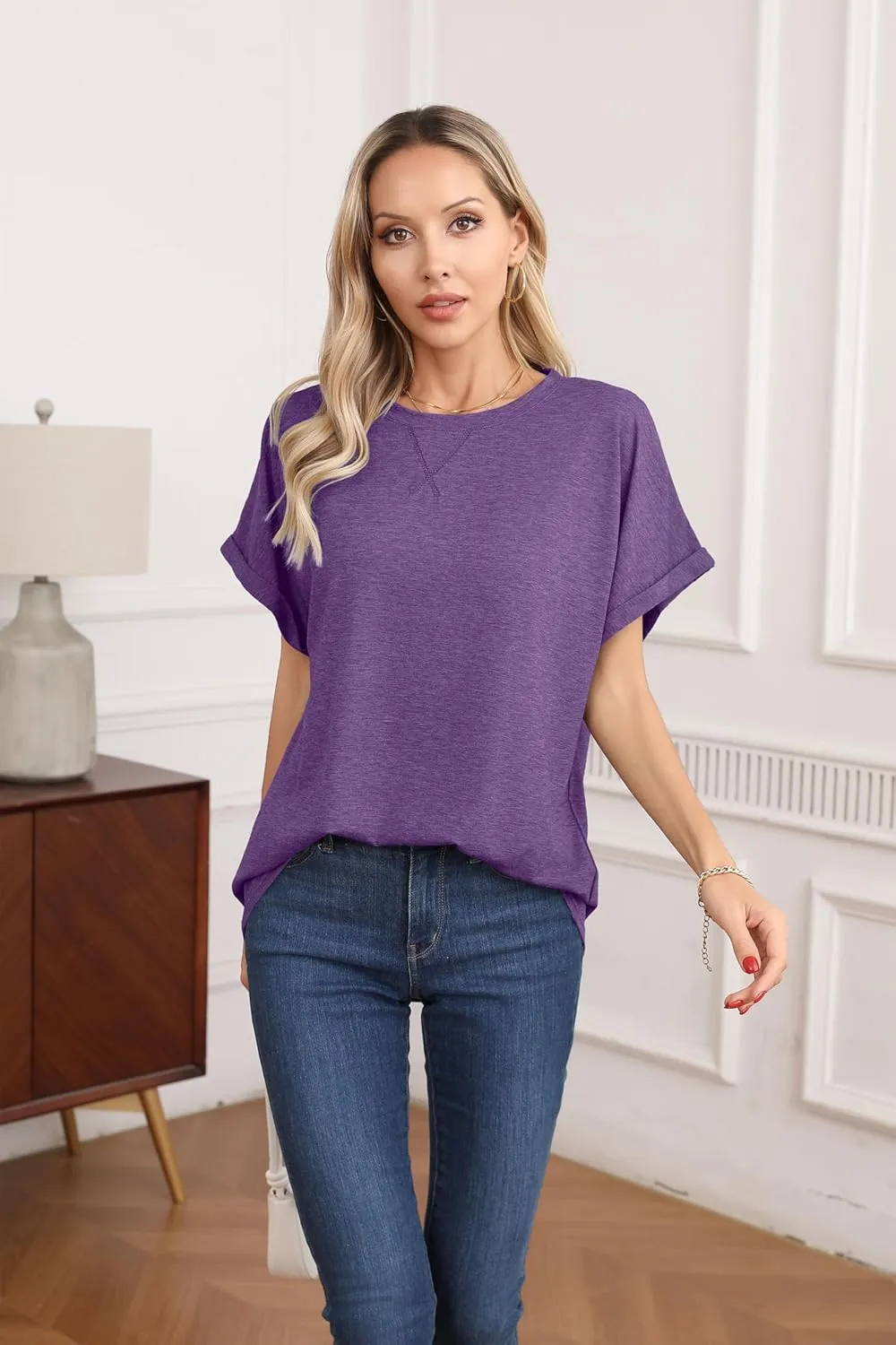 HIYIYEZI Womens Oversized T Shirts Loose Fit Crewneck Short Sleeve Summer Casual Tops