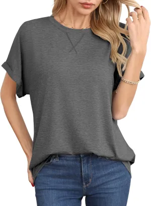 HIYIYEZI Womens Oversized T Shirts Loose Fit Crewneck Short Sleeve Summer Casual Tops