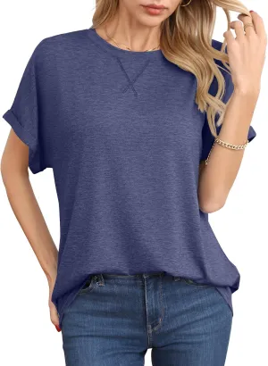 HIYIYEZI Womens Oversized T Shirts Loose Fit Crewneck Short Sleeve Summer Casual Tops