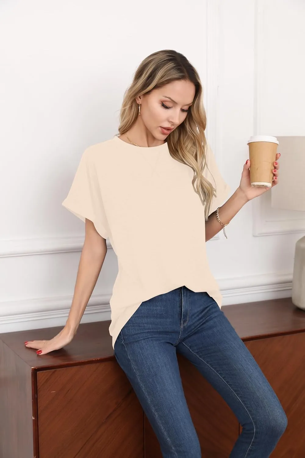 HIYIYEZI Womens Oversized T Shirts Loose Fit Crewneck Short Sleeve Summer Casual Tops